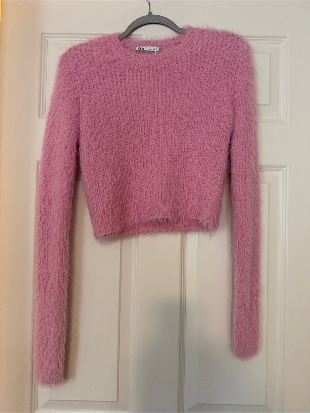 Zara Fluffy Pink Crewneck Sweater